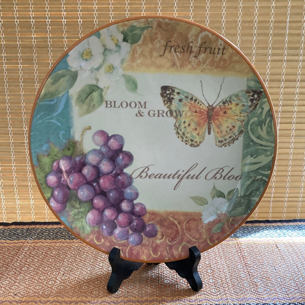 Floral, Butterfly & Grapes Decorative Plate